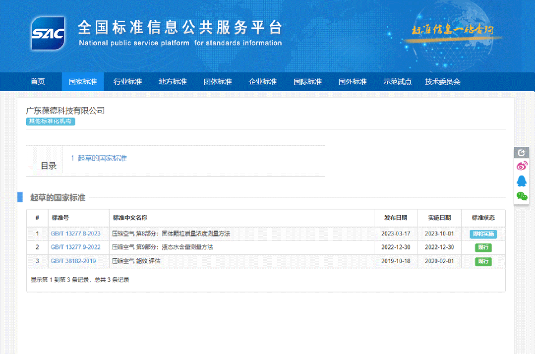 葆德參與兩項(xiàng)國(guó)標(biāo)起草，助力壓縮空氣品質(zhì)升級(jí)